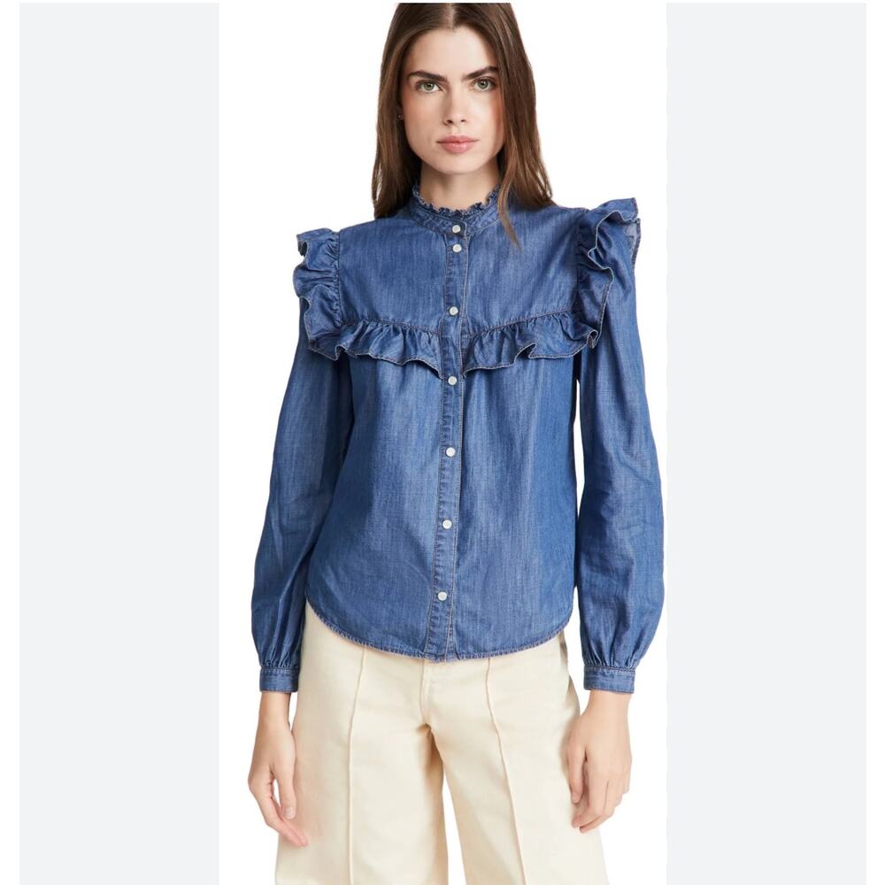 Veronica Beard Tes Chambray Button Down Top Denim… - image 2